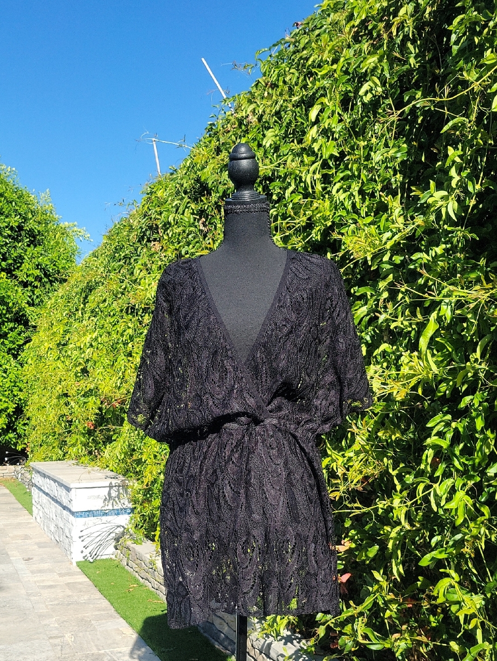 Black Lace Swim Cover Top 3X
